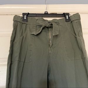 Olive green paper bag pants